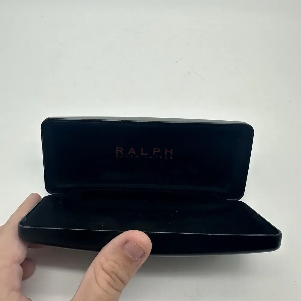 Ralph Lauren Glasses Case Black Leather Hard Clamshell Eyeglasses Case